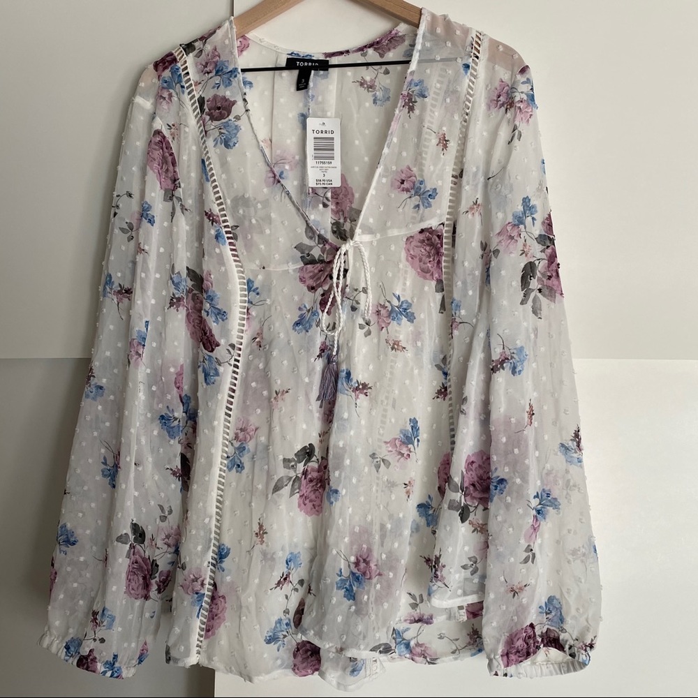 Torrid Long Sleeve Floral Clip Dot Kimono